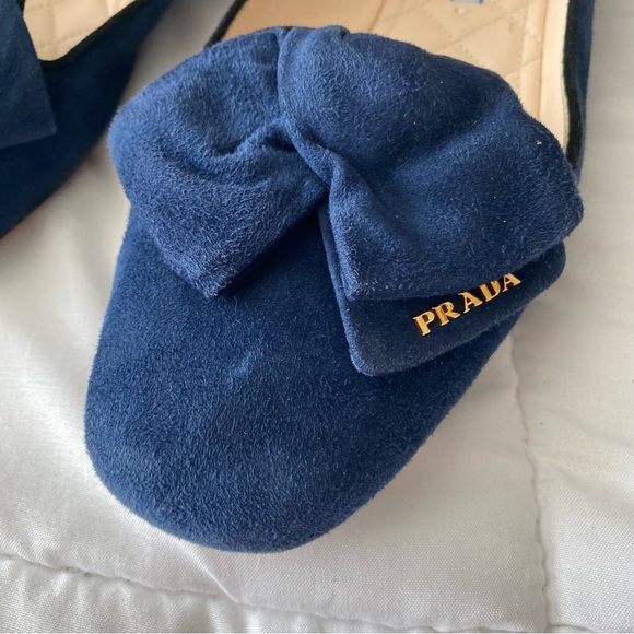 Prada Navy Suede Bow Ballet Loafer Flat - Picture 3 of 5